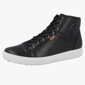 Ecco Womens Soft 7 Mid Cut Lace Black Leather Sneakers